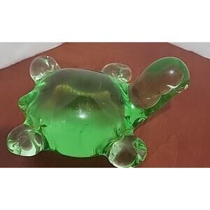 Vintage Art Glass Cute Little Turtle Green 3" Paperweight Figurine Hand Blown